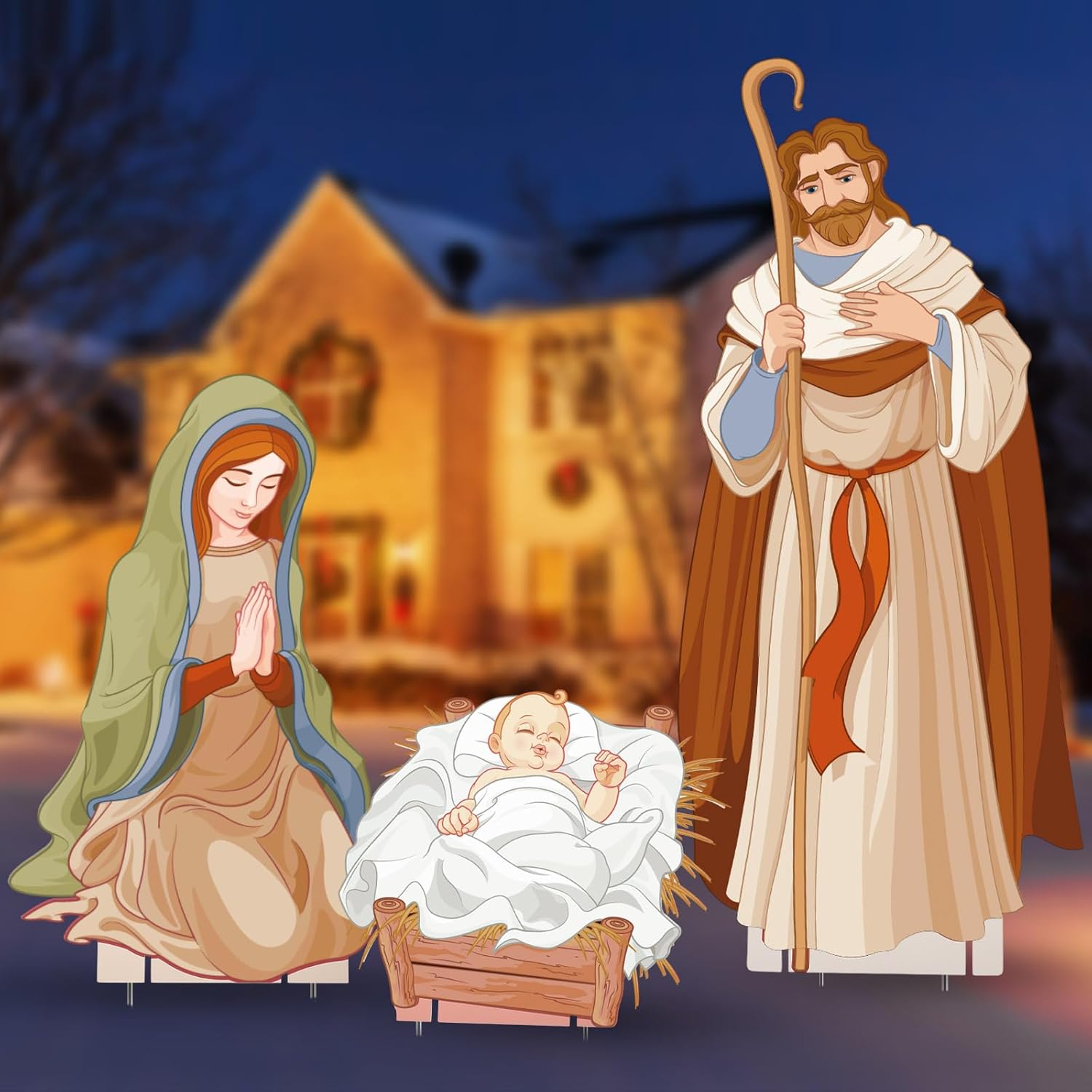 Zonon 3 Pcs Large Christmas Nativity Scene Outdoor 47" Holy Family Yard Decorations with Stakes PVC Water Resistant Weatherproof Sturdy Christian Nativity Signs for Yard Lawn Garden Decor(Classic)