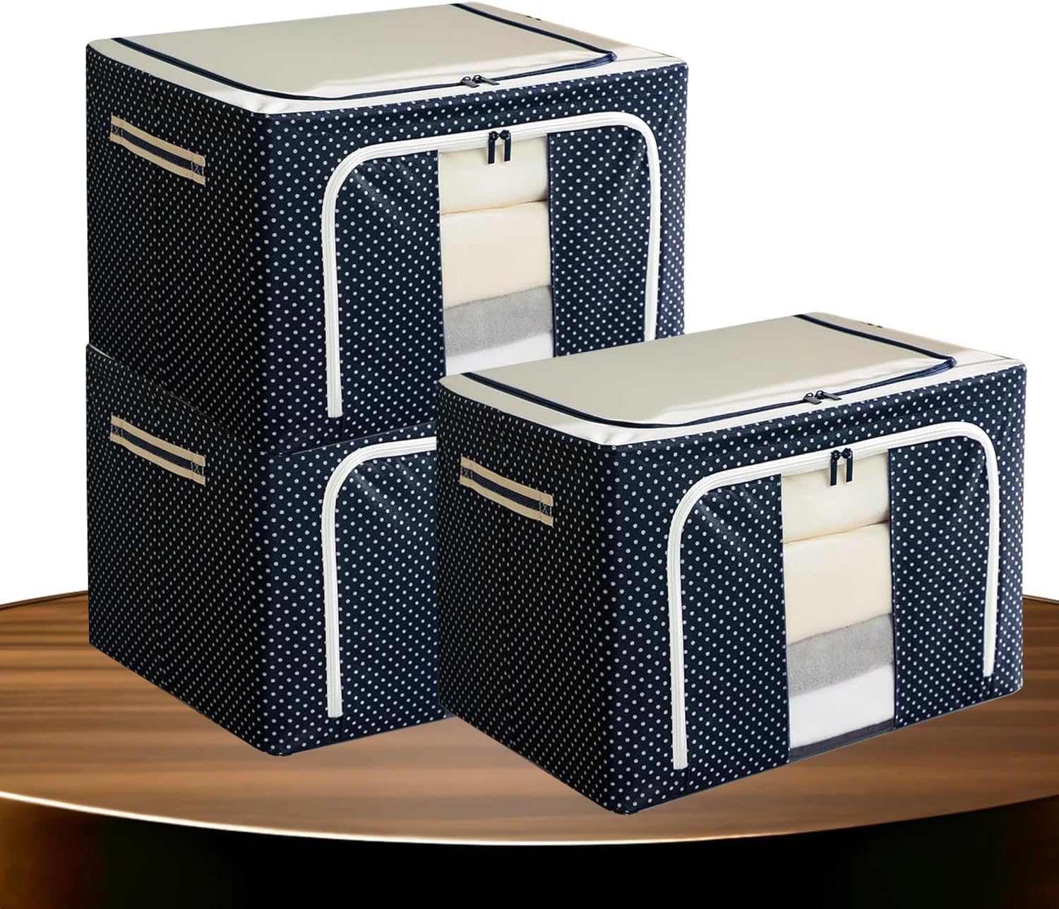 - 66L Fabric Clothes Storage Organizer Box | Foldable Wardrobe & Under-Bed Storage Bags with Clear Window | Storage for Sarees, Blankets, Bedsheets & Seasonal Clothes (Blue - Pack of 5)