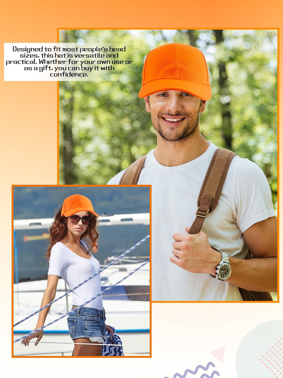 8 Pack Orange Trucker Hats Plain Baseball Caps Adjustable DIY Baseball Caps for Adult Men Women Camping Riding Outings Outdoor Sport