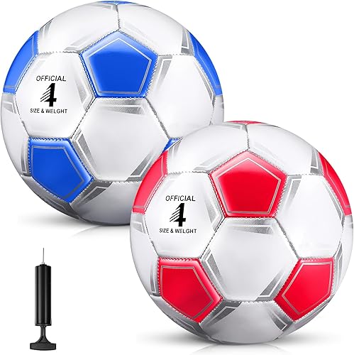 Miniatura 5 de HyDren Paquete de 2 pelotas de fútbol de tamaño 5, tamaño 4, tamaño 3, pelota de fútbol para niños pequeños y jóvenes con inflador, pelota de fútbol