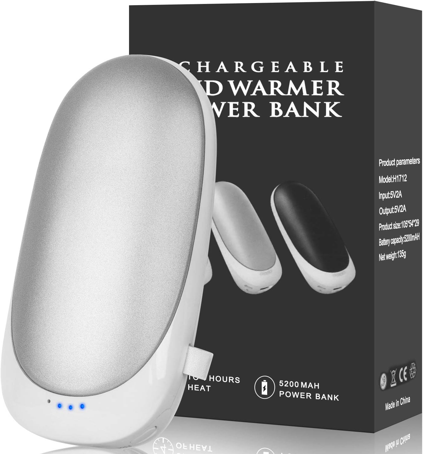 Scaldamani Ricaricabile 3 In 1, 5200 MAh, Con Power Bank E Torcia LED, 3 Livelli Di Calore Fino A 55°C, Regalo Invernale