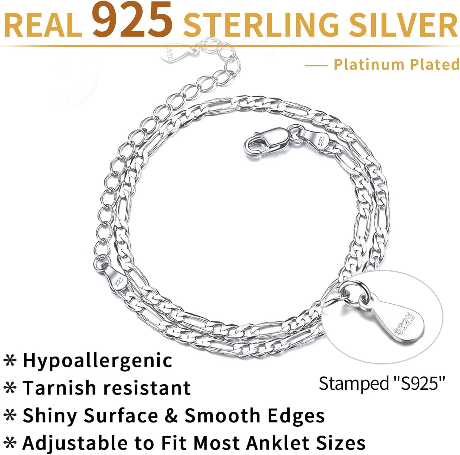 ChicSilver 925 Sterling Silver Anklet Jewelry Set for Women, Simple Dainty Ankle Bracelet for Beach Party(with Gift Box)