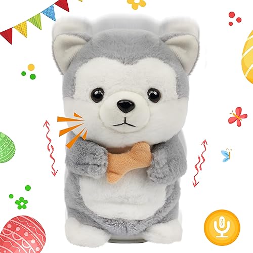 Miniatura 9 de Hopearl Talking Husky Repeats What You Say Dog Nodding - Cachorro eléctrico interactivo animado con juguete de hueso regalo para niños pequeños gris