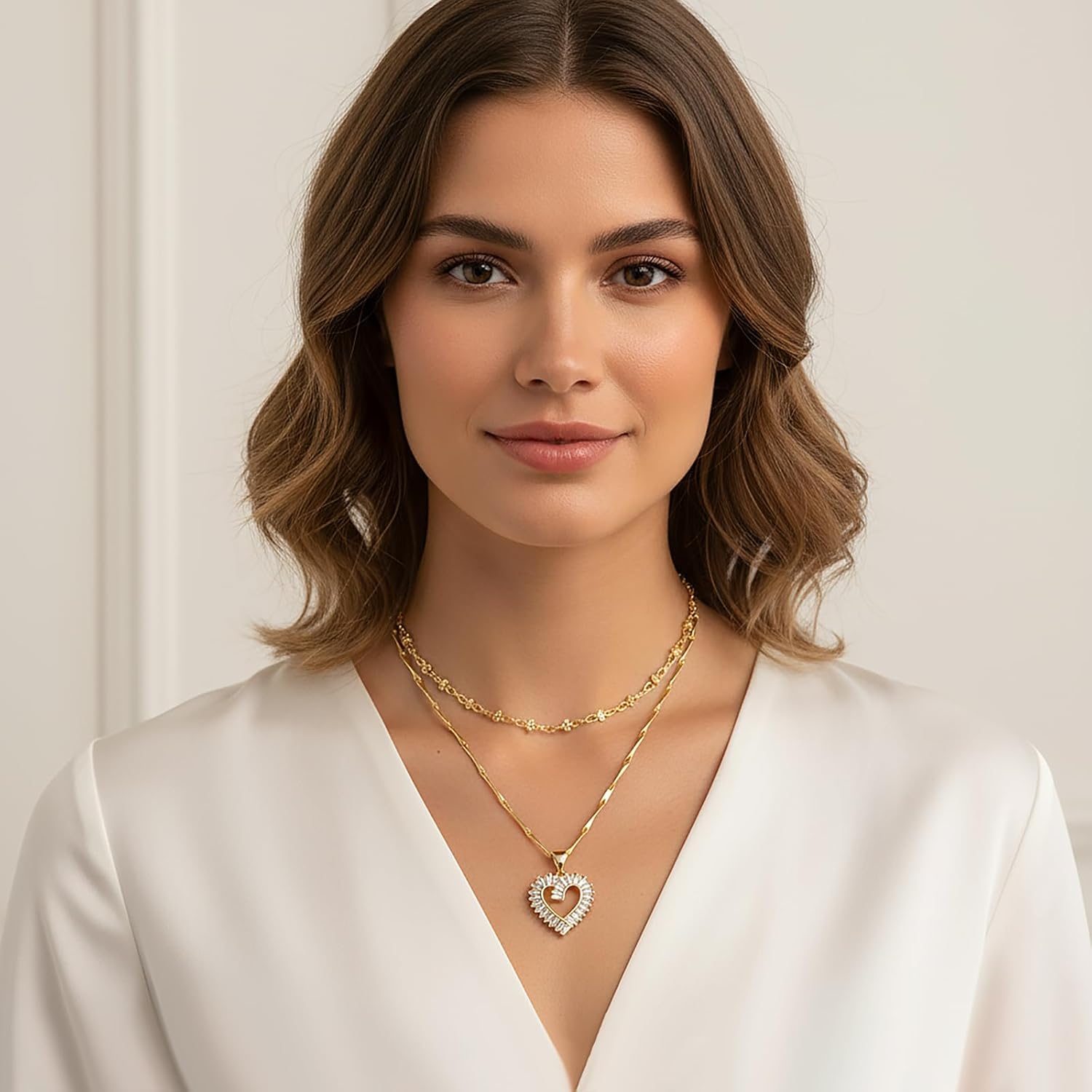 Heart Necklaces for Women Trendy 14k Gold Plated Dainty Layered Chain Necklace Set,Cubic Zirconia Heart Pendant, Stackable Choker Jewelry Gifts for Her - Image 4