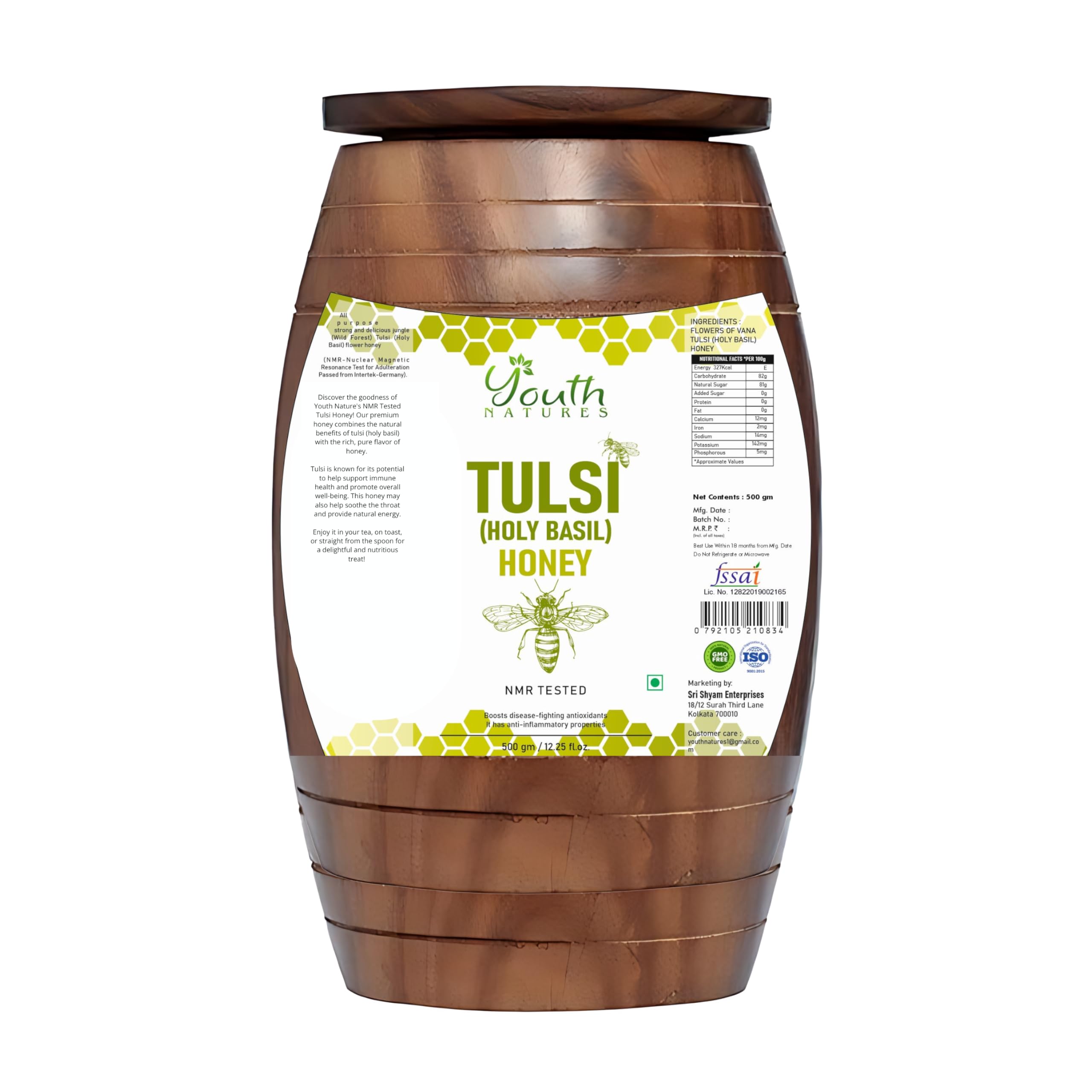 YOUTH NATURES - Pure Tulsi Honey 500ml in Sheesham Wood Container | Ancient Egyptian Style Honey, Unprocessed, Unpasteurized, NMR Tested for Purity | Natures Goodness with Sheesham Wood Container (B0CL9Z693X) Amazon Price History, Amazon Price Tracker
