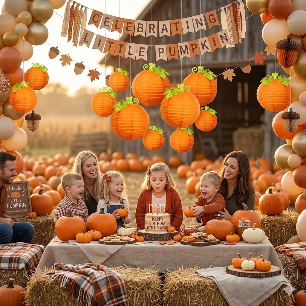 10 Pack Jack Skellington Pumpkin Paper Lanterns with Realistic Stem & Leaves - 3D Orange Hanging Decor for Halloween Porch, Trick-or-Treat, Fall Wedding & Thanksgiving Party Supplies image 3