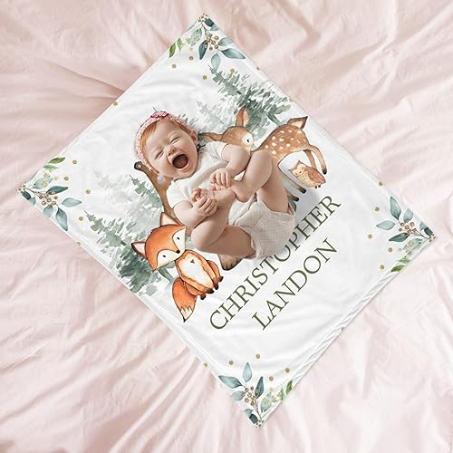 Miniatura 4 de Manta de bebé personalizada de animales del bosque para niños y niñas, manta de bebé personalizada con nombre Adventure Awaits Stuff recién nacido,