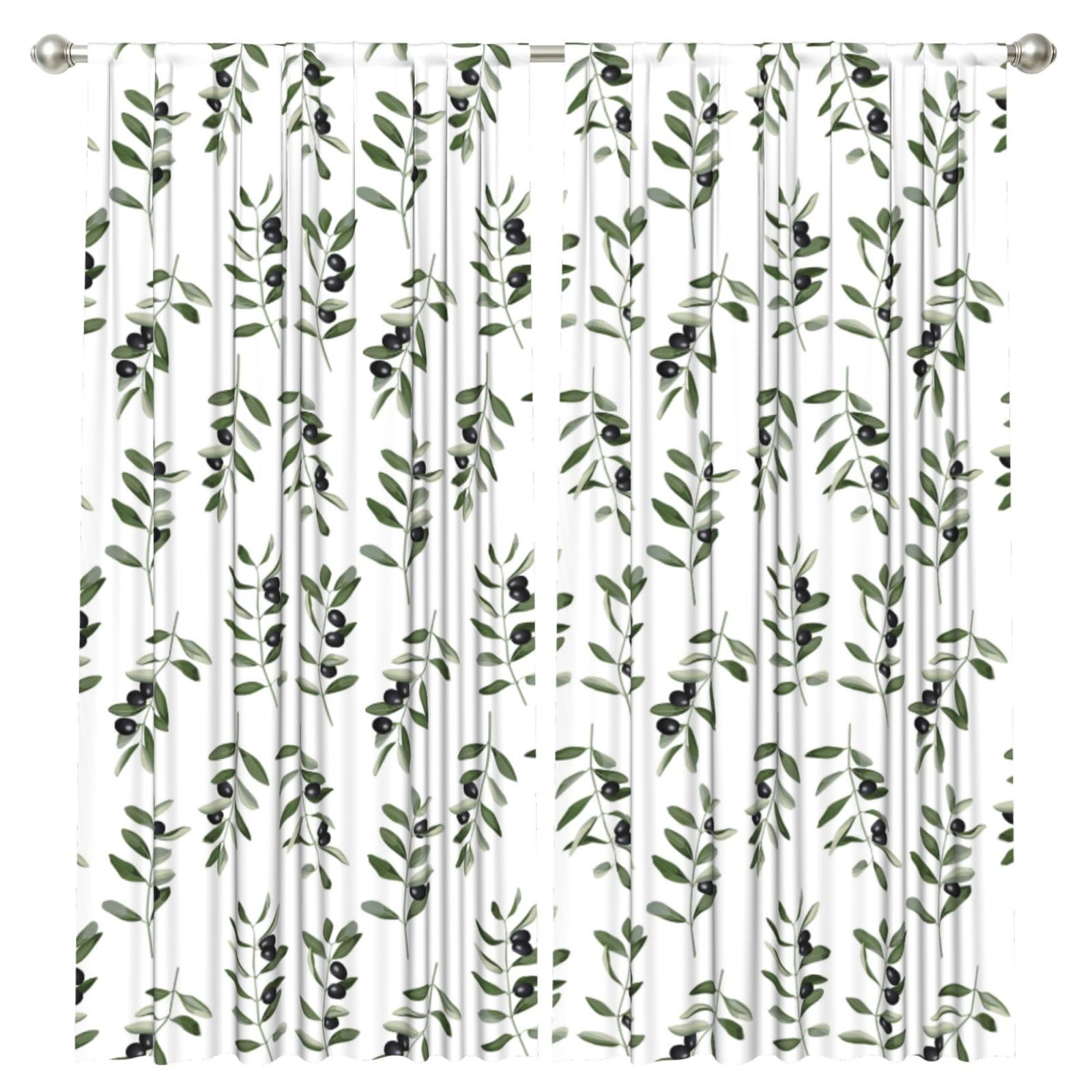 InOmak Olive Branch Watercolor Style Nature, 2 Panels Window Curtains 52 x 84 Inch Blackout Curtains for Living Room Bedroom