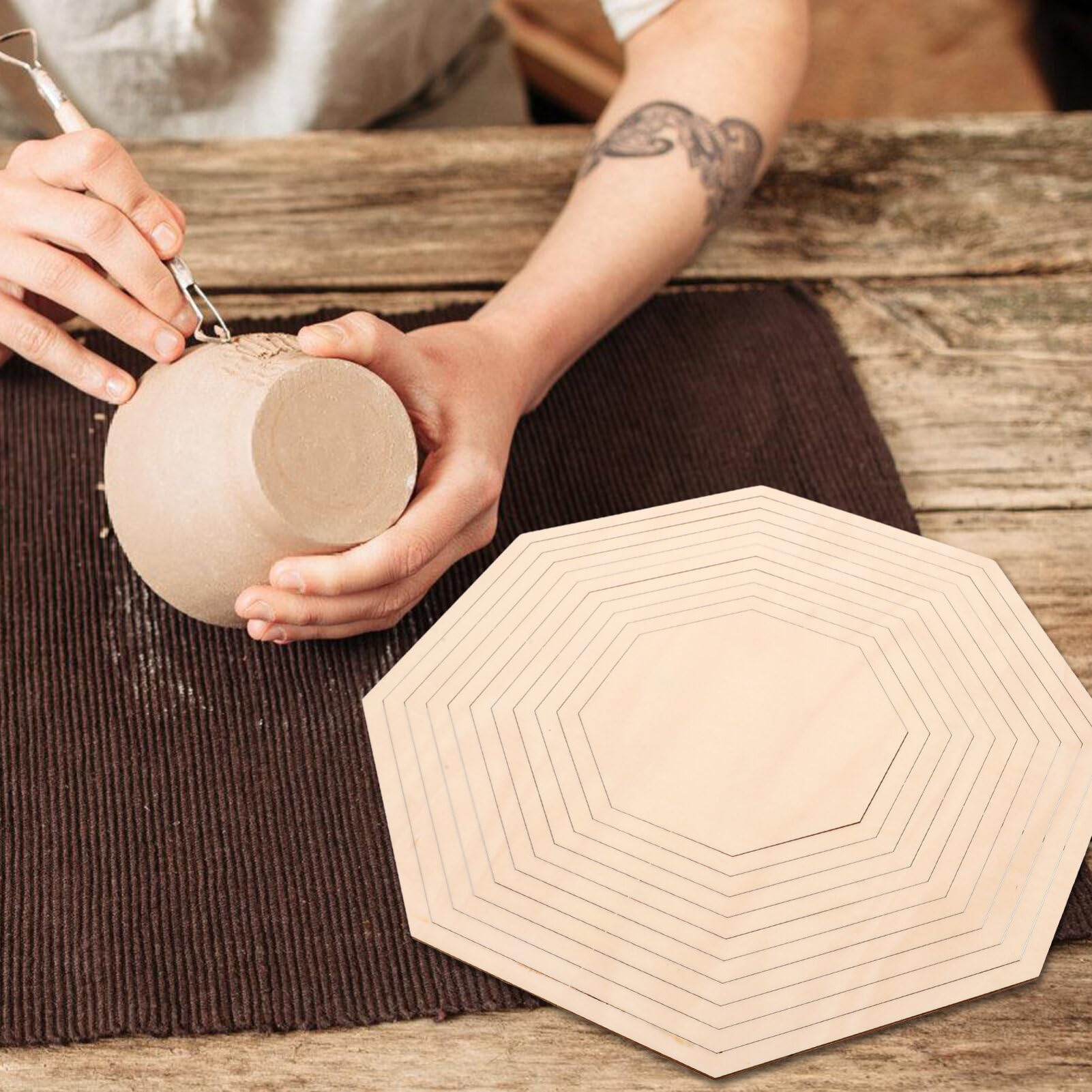 SHINEOFI 1set Utensili per Ceramica Ottagonali Legno Molds Geometrici per Fai da Te Guide di Taglio per Creazioni Strumenti per Modellazione Ceramica Unici