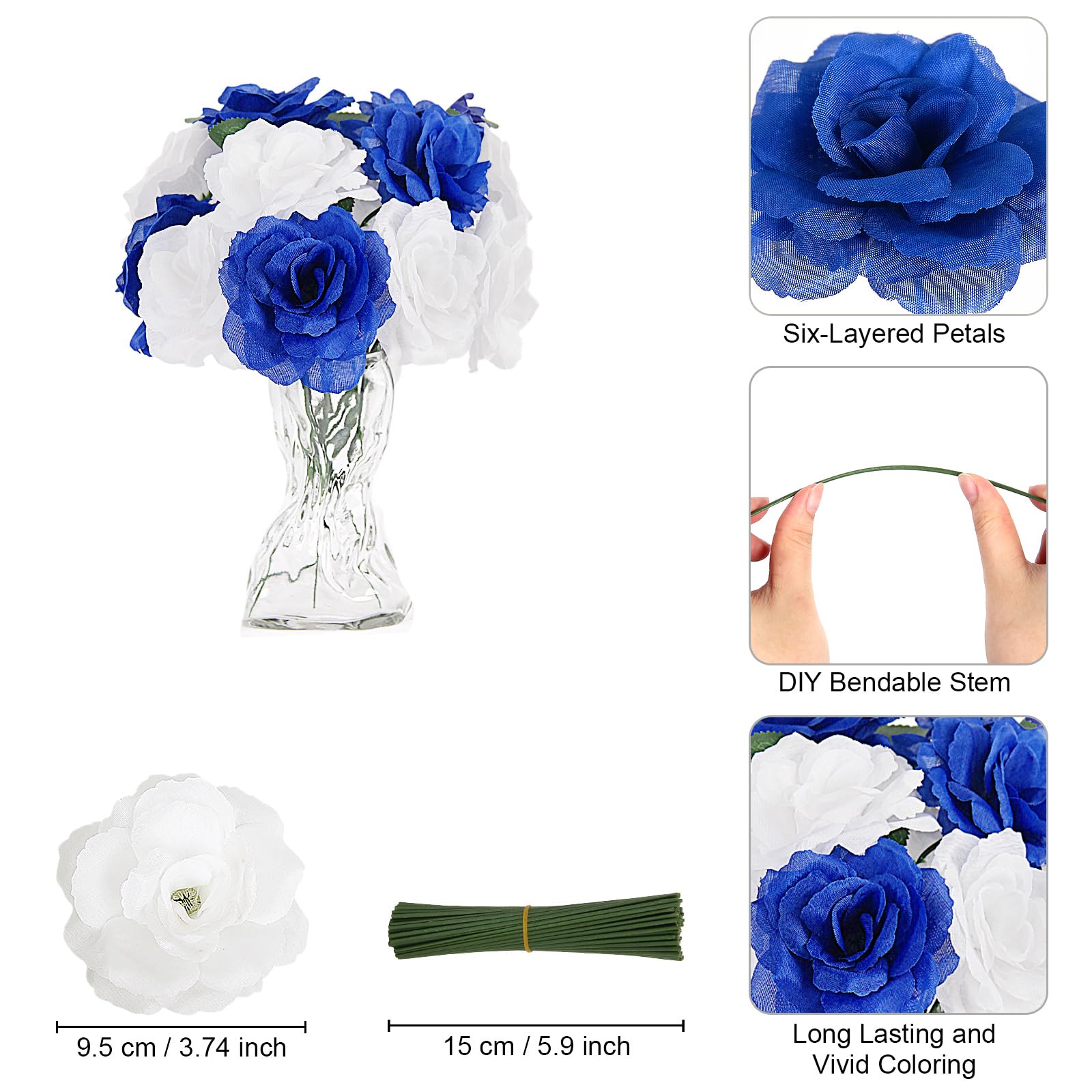YZXZM Artificial Flowers Combo Box, 39PCS Fake Flowers, Silk Flower Mix with Wire Stem, DIY Wedding Bridal Bouquet for Arrangement, Shower Party Home Décor, Soft Pastel Mix