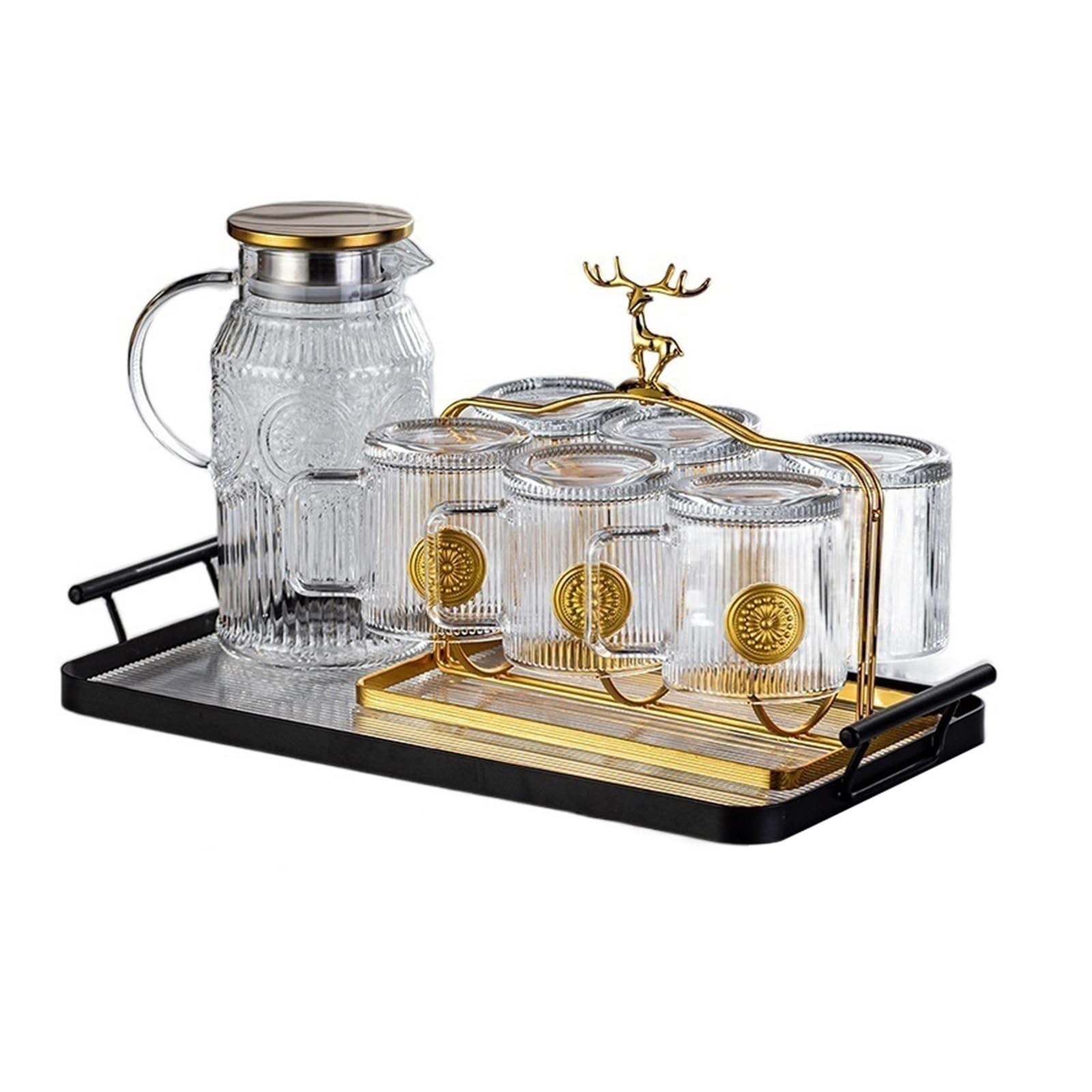 Jarras Agua Juego de taza for beber de girasol for el hogar esperando la taza de té de cristal de la sala de estar olla resistente a altas temperaturas Jarra de Té Helado(B)