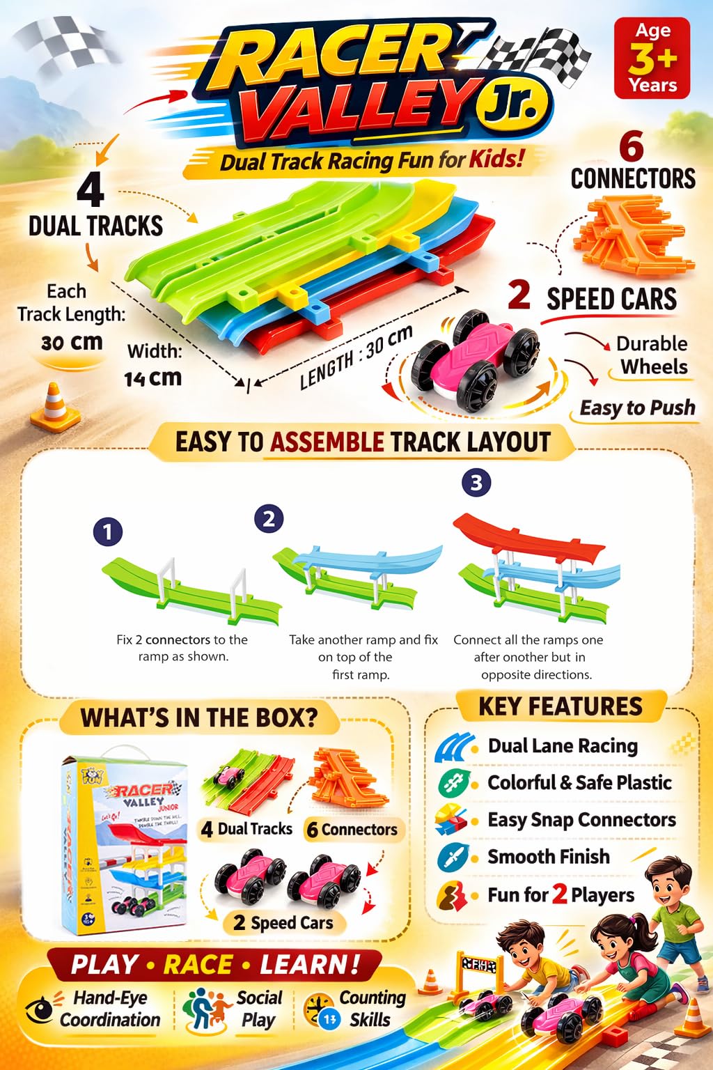 TOY FUN Racer Valley Car Ramp - Double Racing Tracks! -2