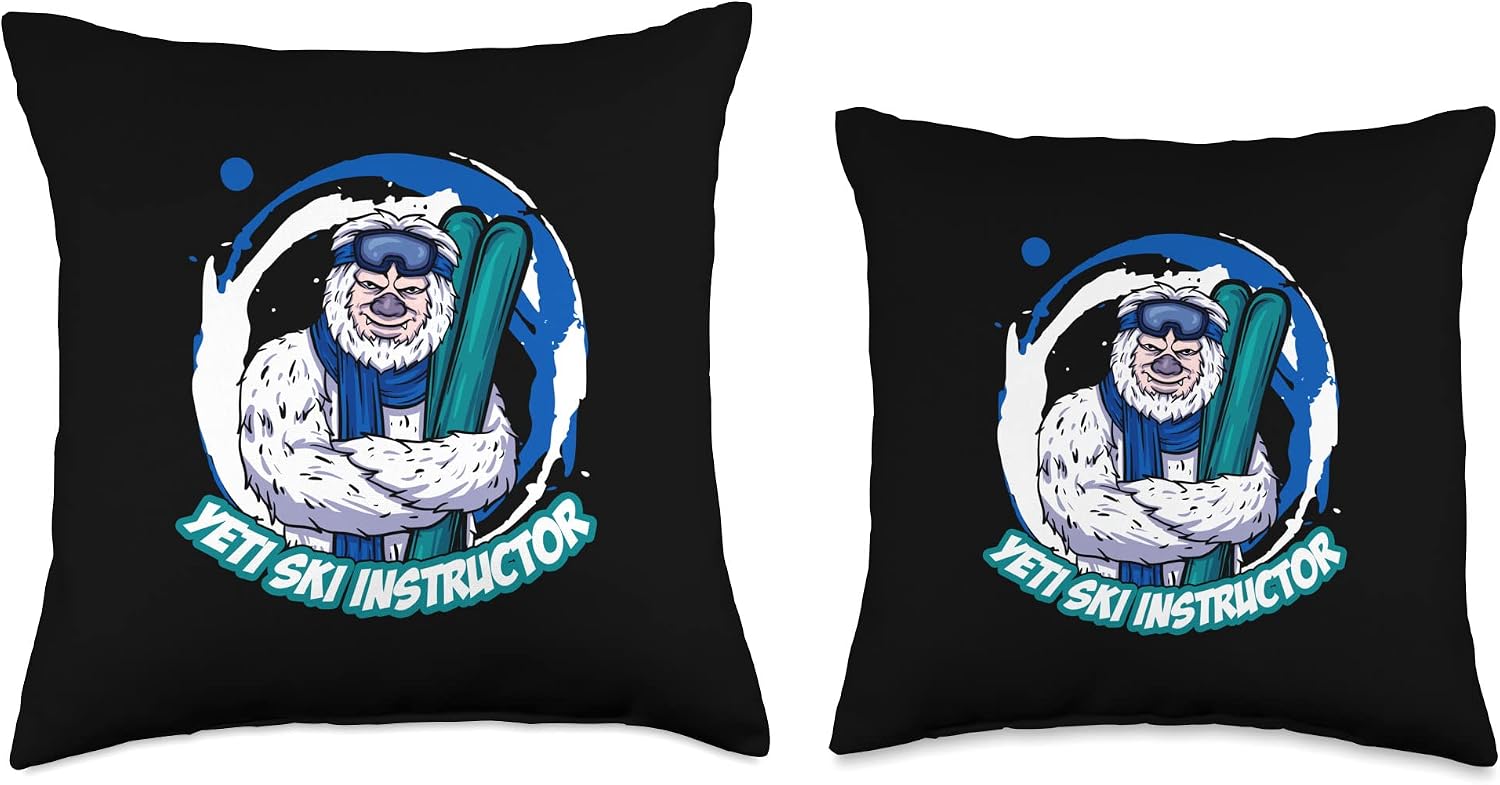 Skiing & Snowboarding Designs Winter Sports Ski Snowboarder Skier Yeti Bigfoot Throw Pillow, 18x18, Multicolor