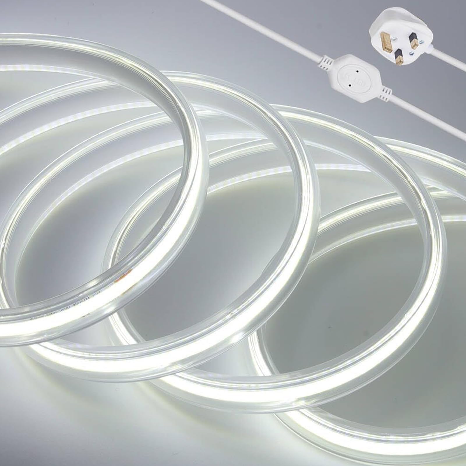 KISUFU Flexible LED Light Strip,360 LEDs/m IP65 Waterproof COB Light Strip,AC 220V LED High Voltage Rope Light,50CM Cuttable,Super Bright for Indoor and Outdoor Lighting Camping,Balcony