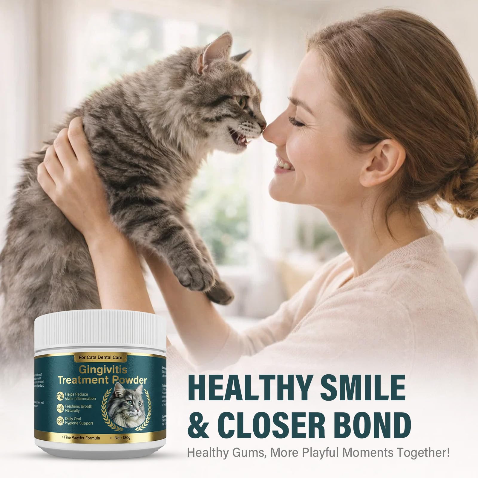 Katzen Zahnpulver – Zahnpflege Katzen Pulver für Zahnstein & Mundgeruch mit Aloe Vera & Kamille – 180g