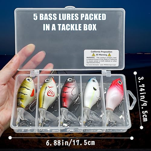 Miniatura 10 de Gefischtter Juego de 5 señuelos de pesca Topwater Plopper para lubina, cebos de pesca duros con cola giratoria flotante para agua salada y agua dulce