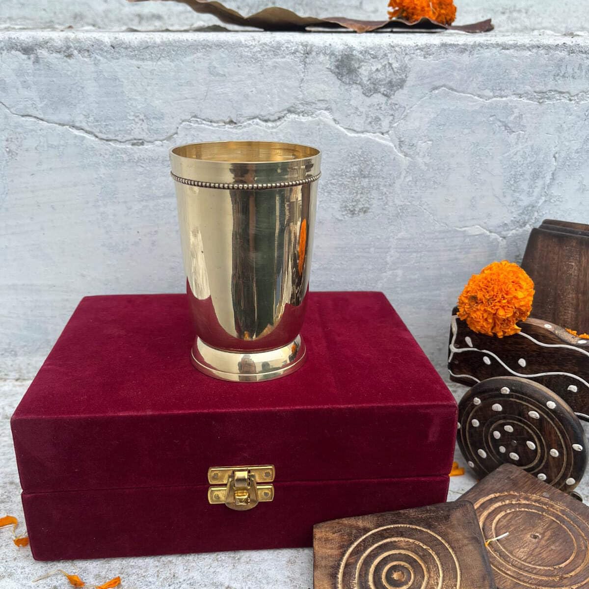 Brass Plain Glass with Velvet Box Set of 2 Glasses