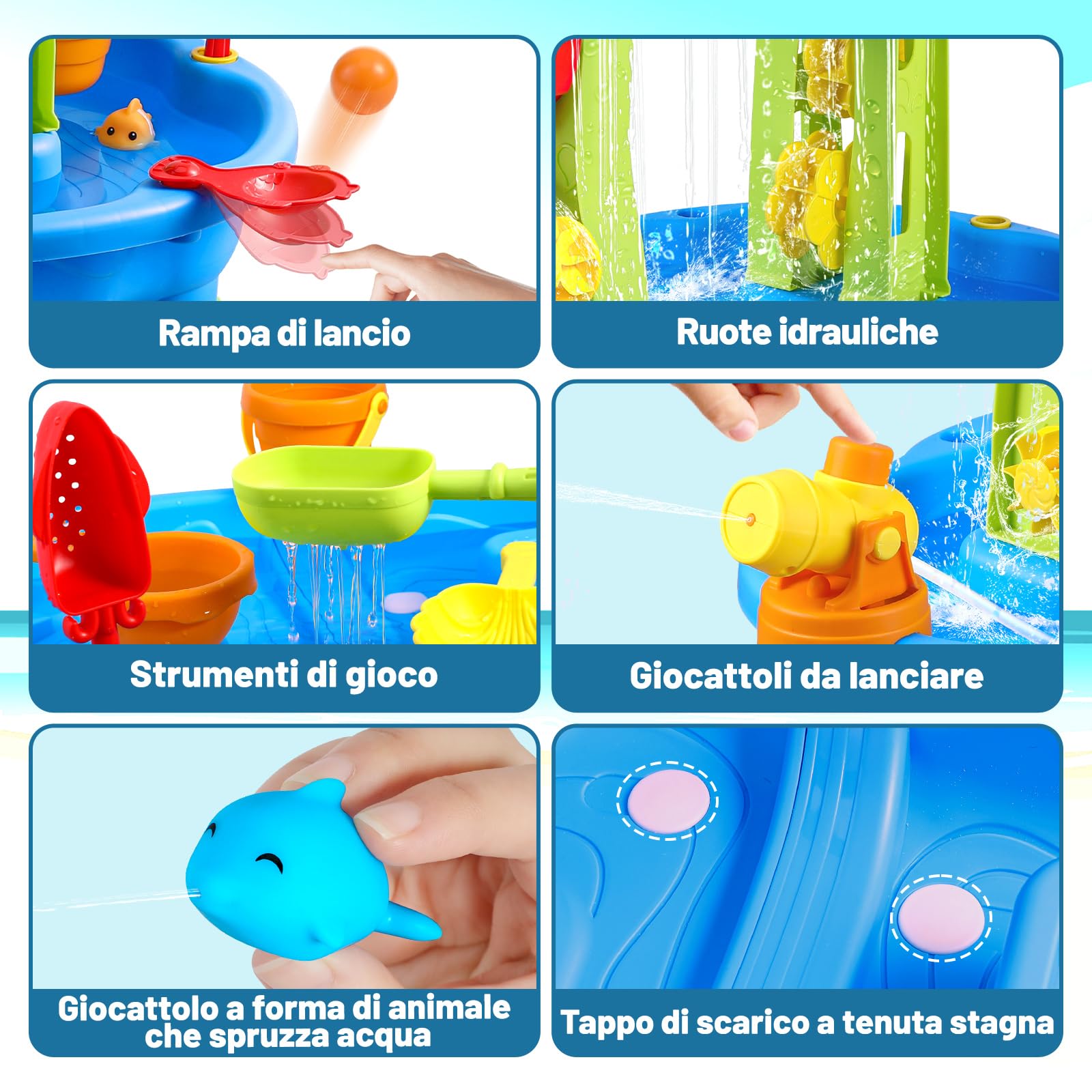 FRUSE Tavolo d'Acqua per Bambini a 3 Livelli per Bambini 3 4 5 6 Anni | Giochi Acqua, Attività Sensoriali, Facile da Montare e Pulire, Tavolo Acquatico, per Spiaggia, Giardino, da Interno e Esterno