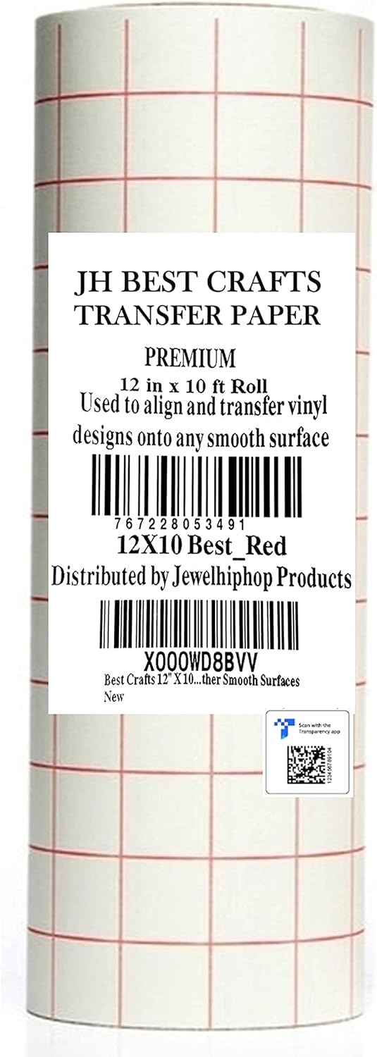Jh-Best Crafts12" X 10' Feet Roll Transfer Paper w/Grid- Perfect Alignment of Cameo or Cricut Self Adhesive Vinyl for Decals, Signs, Walls, Windows and Other Smooth Surfaces