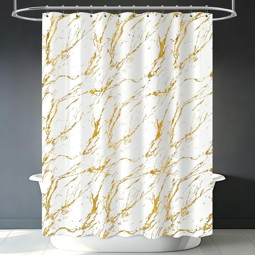 Ga-Geetopia Marble White Shower Curtain 72x72 Inches - Waterproof Fabric Shower Curtain, 90GSM Thick Bathroom Curtain with Elegant Marble Pattern, Modern Home Decor for Bathroom, Easy Clean