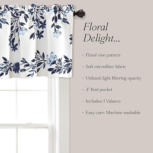 Miniatura 6 de Lush Decor Tanisha Cenefa de cortina para ventana, oscurecimiento de habitación, 18 pulgadas de largo x 52 pulgadas de ancho, azul marino y blanco