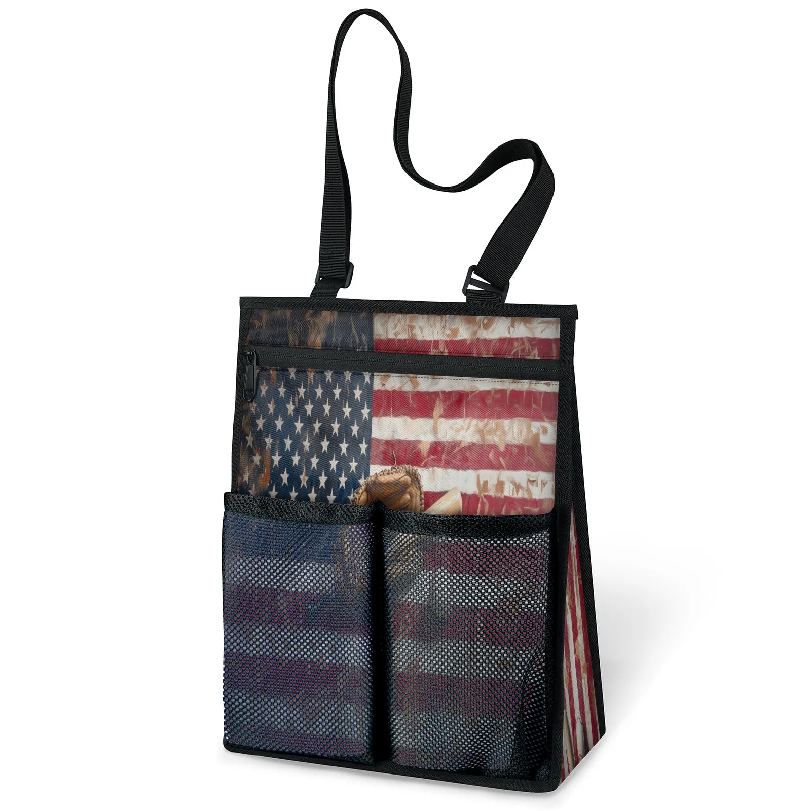 Ourtheme Vintage American Baseball Flag Portable Shower Bag for Travel Gym Camp Beach Tote Shower Caddy Bags Hanging
