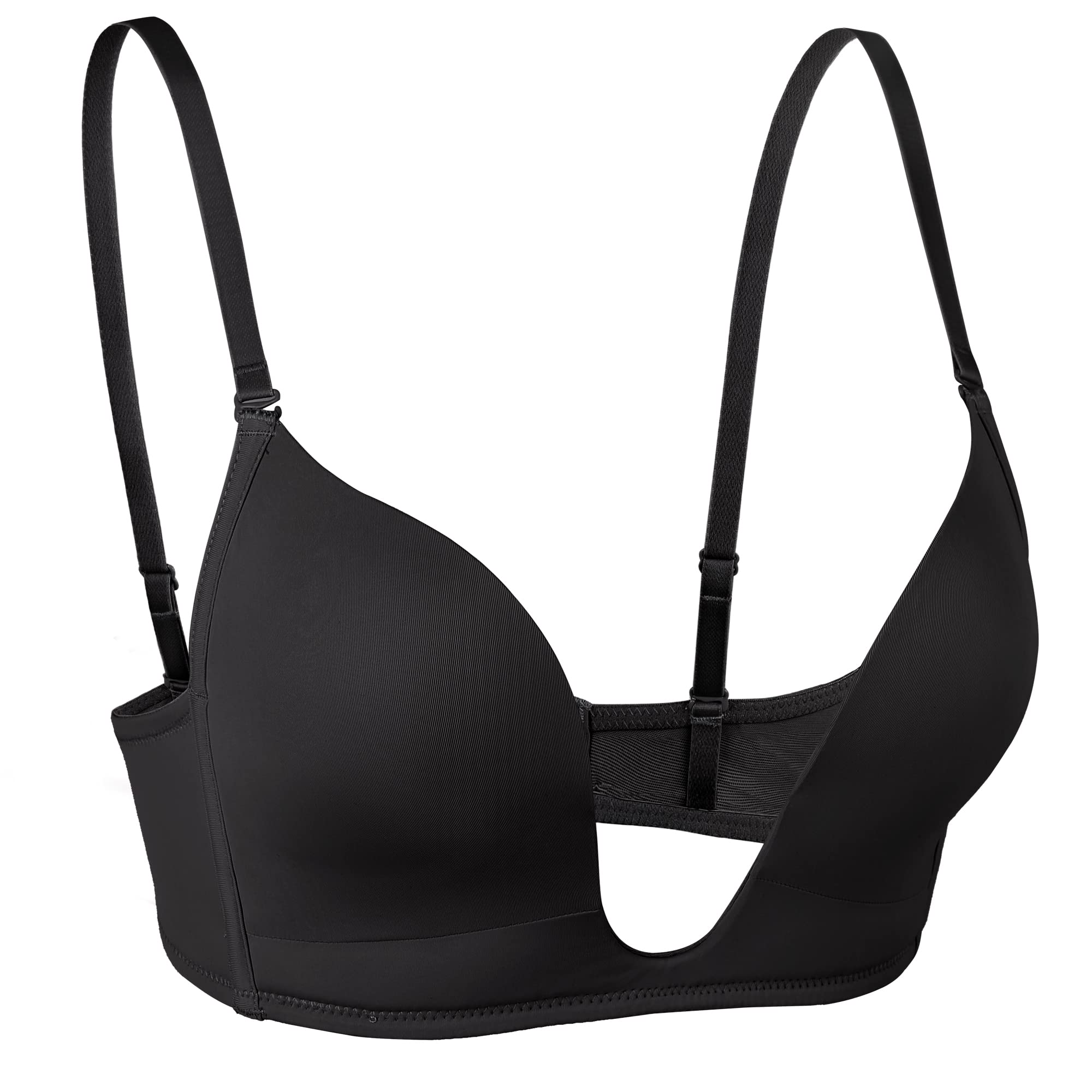 Lemorosy Reggiseno Con Chiusura Anteriore E Ferretto - Coppa Intera In Pizzo, Taglie Forti, Nero