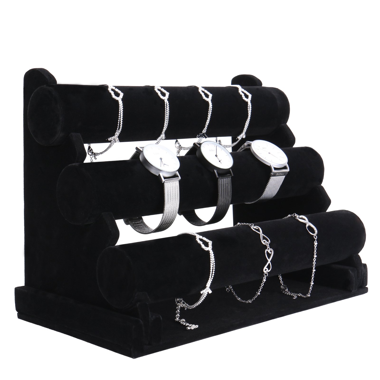 Meshela Black 3 Tier Velvet Jewellery Stand Display Holder For Bangle Watch Bracelet Necklace (Black)