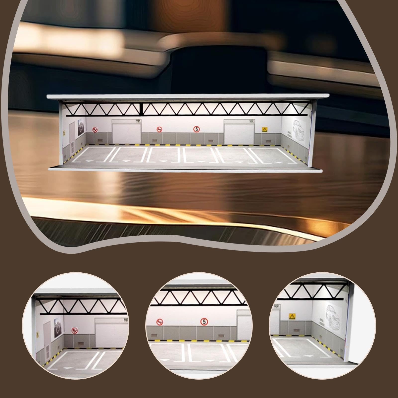 Sharplace 1:64 Parkplatz-Vitrine, Garagen-Diorama-Hintergrund, beleuchtet mit Parkplatzszene für Sportwagen-Actionfiguren-Zubehör, Style C