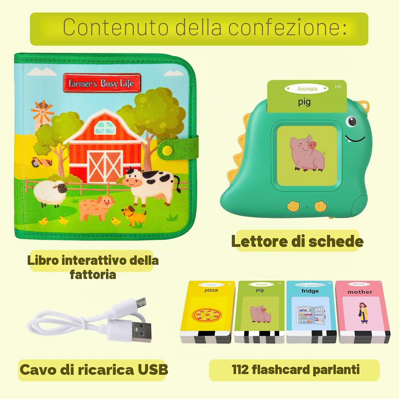 Busy Book with Talking Flash Cards per Bambini Piccoli Farm Busy Board Giocattolo Montessori per Bambini di 1 2 3 Anni Attività di Apprendimento Prescolare Giocattoli da Viaggio（Versione inglese）