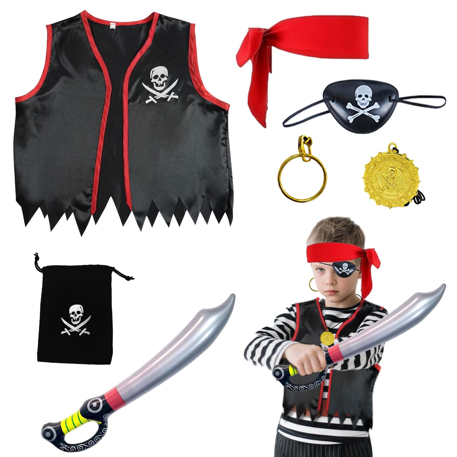 SAIIURV 7 Pcs Pirate Costume Accessory Set