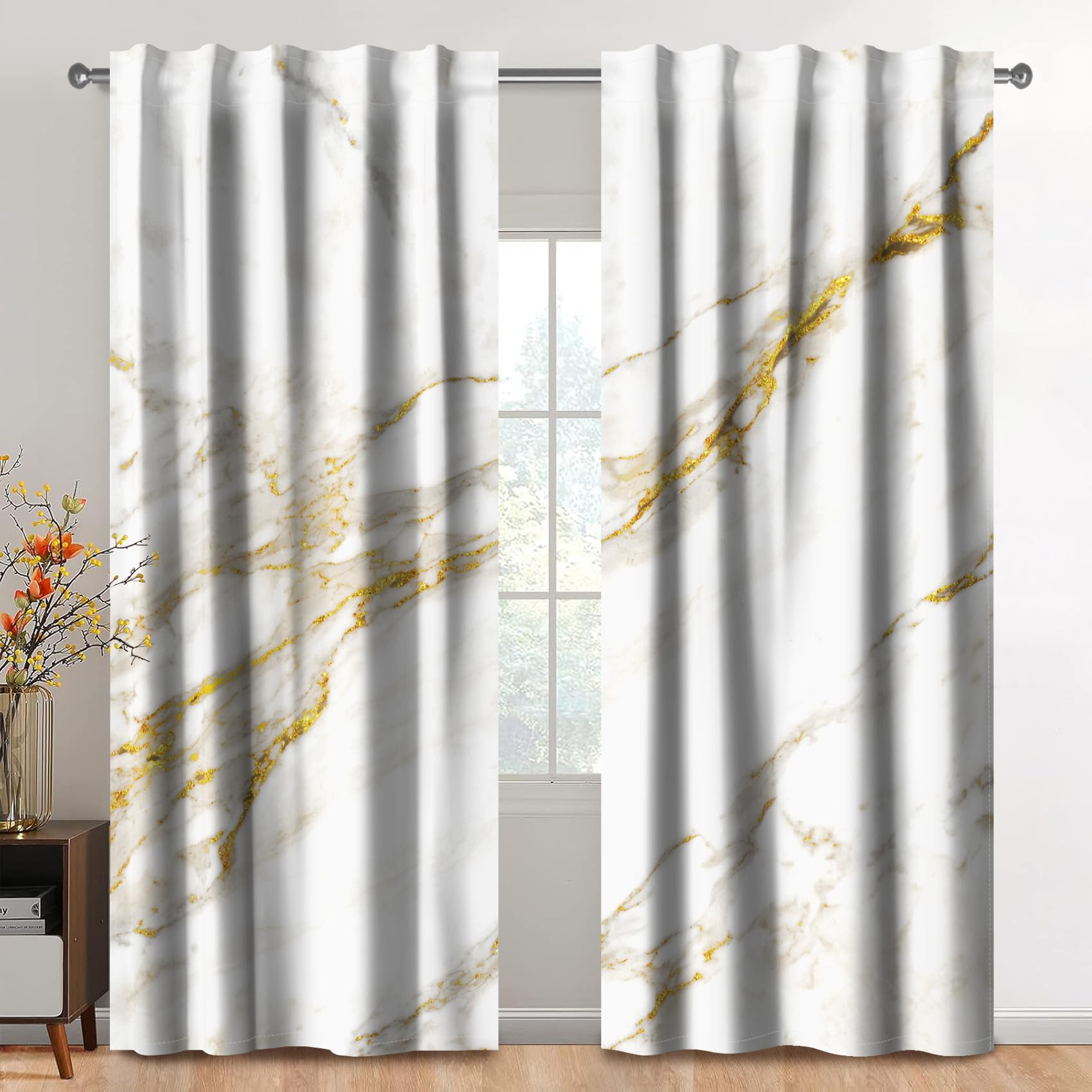 Kzzfqxb 140x229cm Marbel Texture Curtains 2 Panels - Image 2