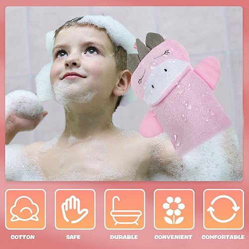 Miniatura 5 de Guantes de baño para niños, 3 piezas, guantes de baño de animales, guantes de lufa, reutilizables, toallas de baño para bebé, limpiador de espalda