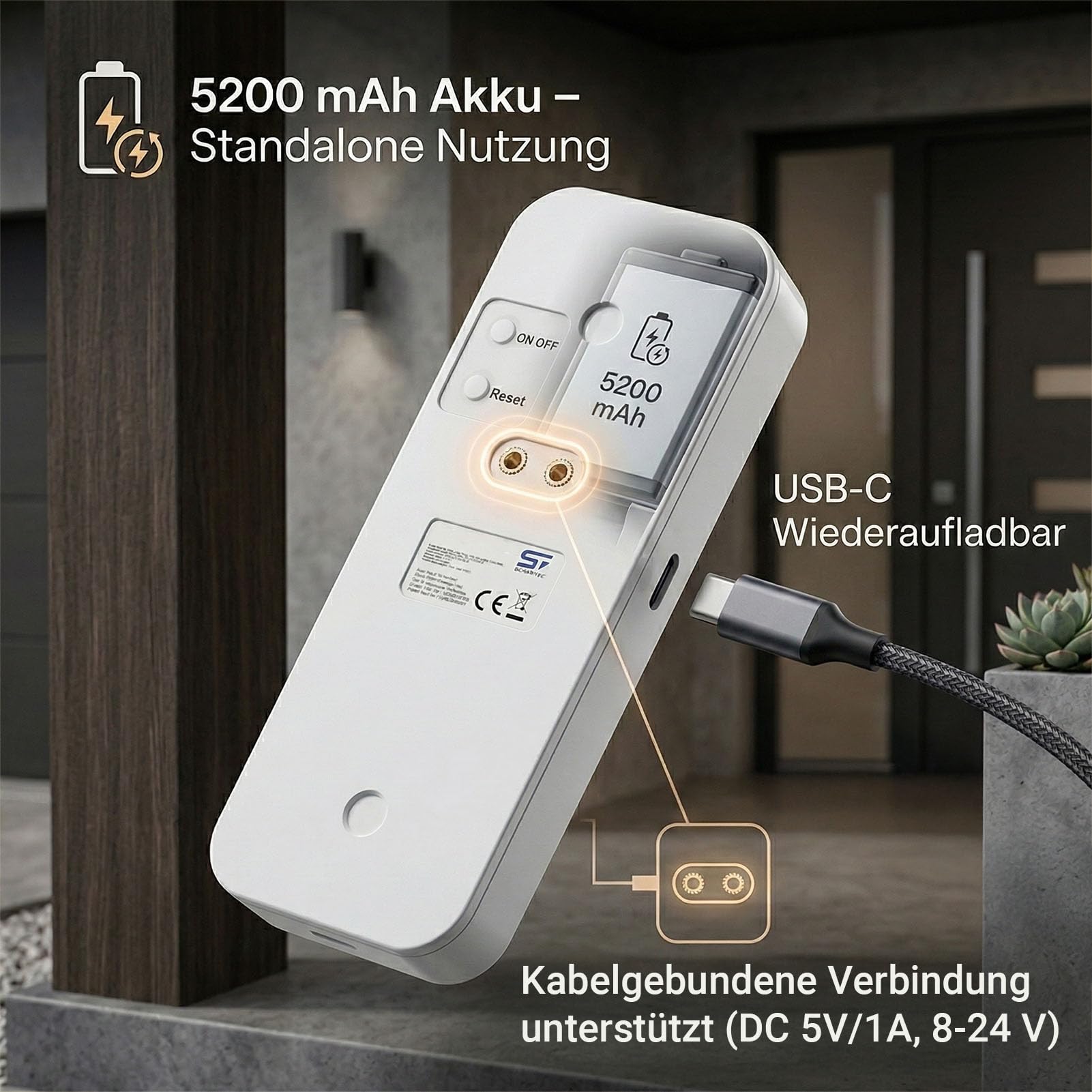 Schartec Smarte Video-Türklingel WLAN – 4MP Überwachungskamera Außen, Akku 5200mAh, PIR & Personenerkennung, 2-Wege-Audio, Nachtsicht 10m, Alexa & Google kompatibel