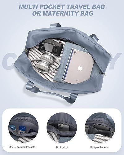 Miniatura 7 de Bolsa de viaje de fin de semana para mujeres y hombres con bolsa de aseo personal, bolsa de transporte para la noche, bolsas grandes plegables,