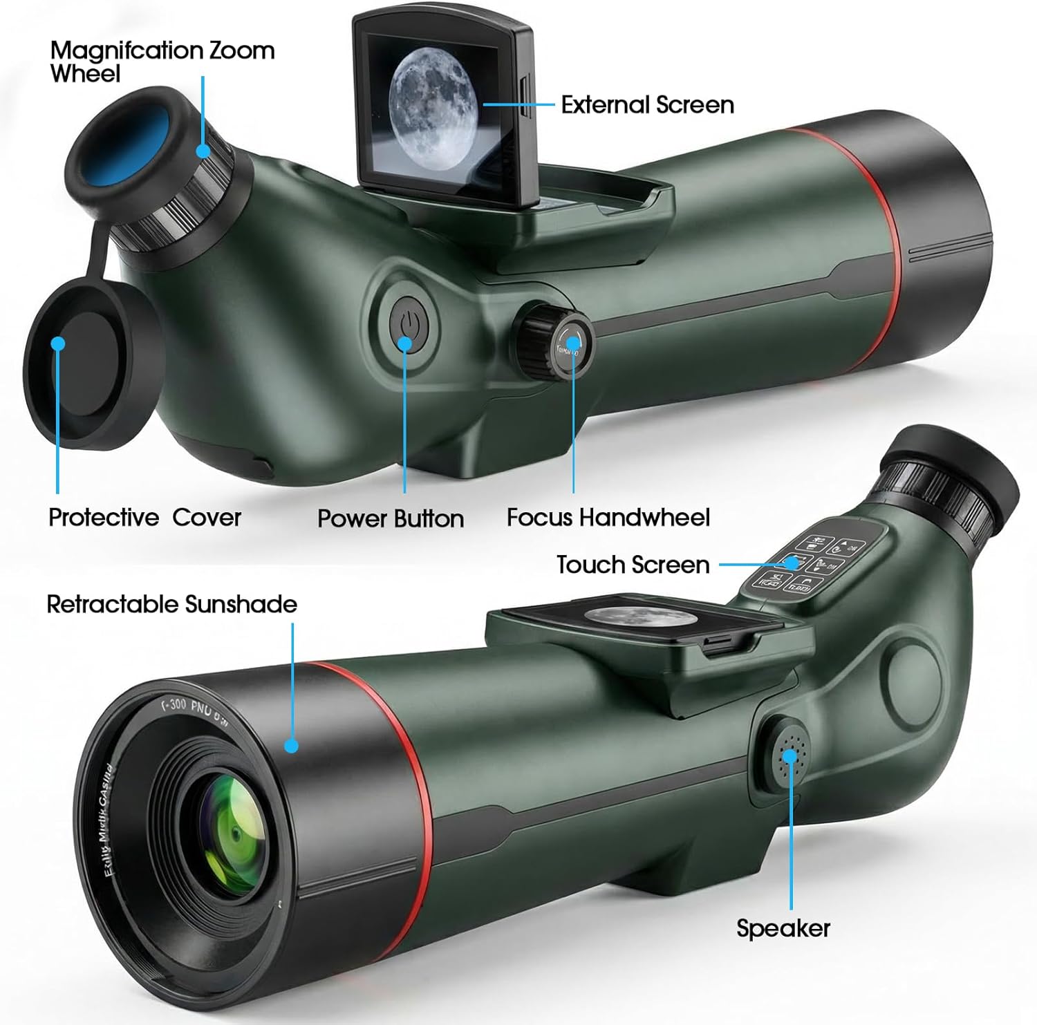 Smart Telescope Professional Refractor Auto-Focus Portable Digital Electronic Telescopes for Adults High Powered with 32GB SD Card