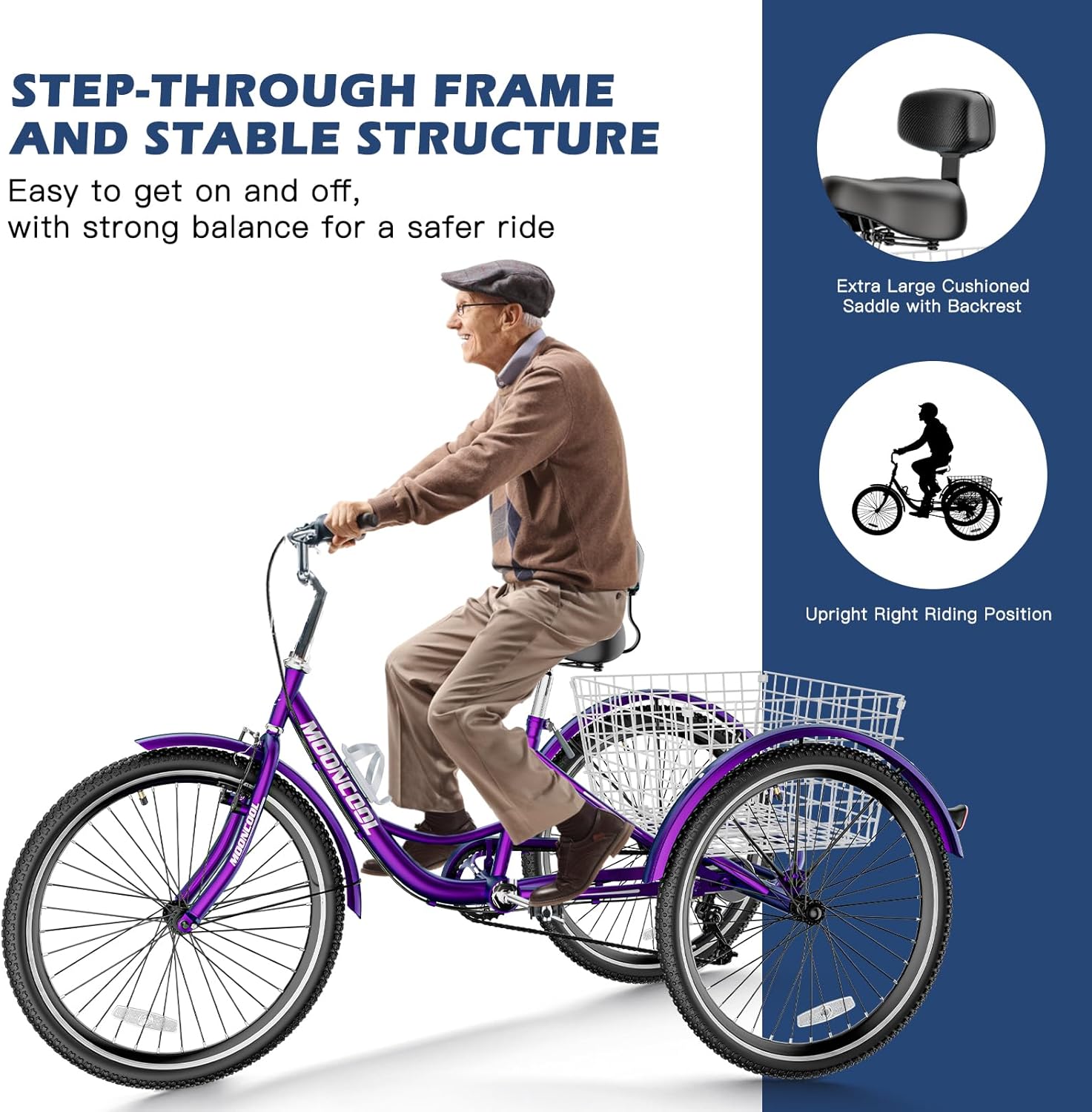 Barbella Adult Tricycles, 7 Speed Adult Trikes 20/24/26 inch 3 Wheel Bikes, Cruise Bike with Basket for Seniors, Women, Men for Recreation, Shopping, Exercise, Multiple Colors