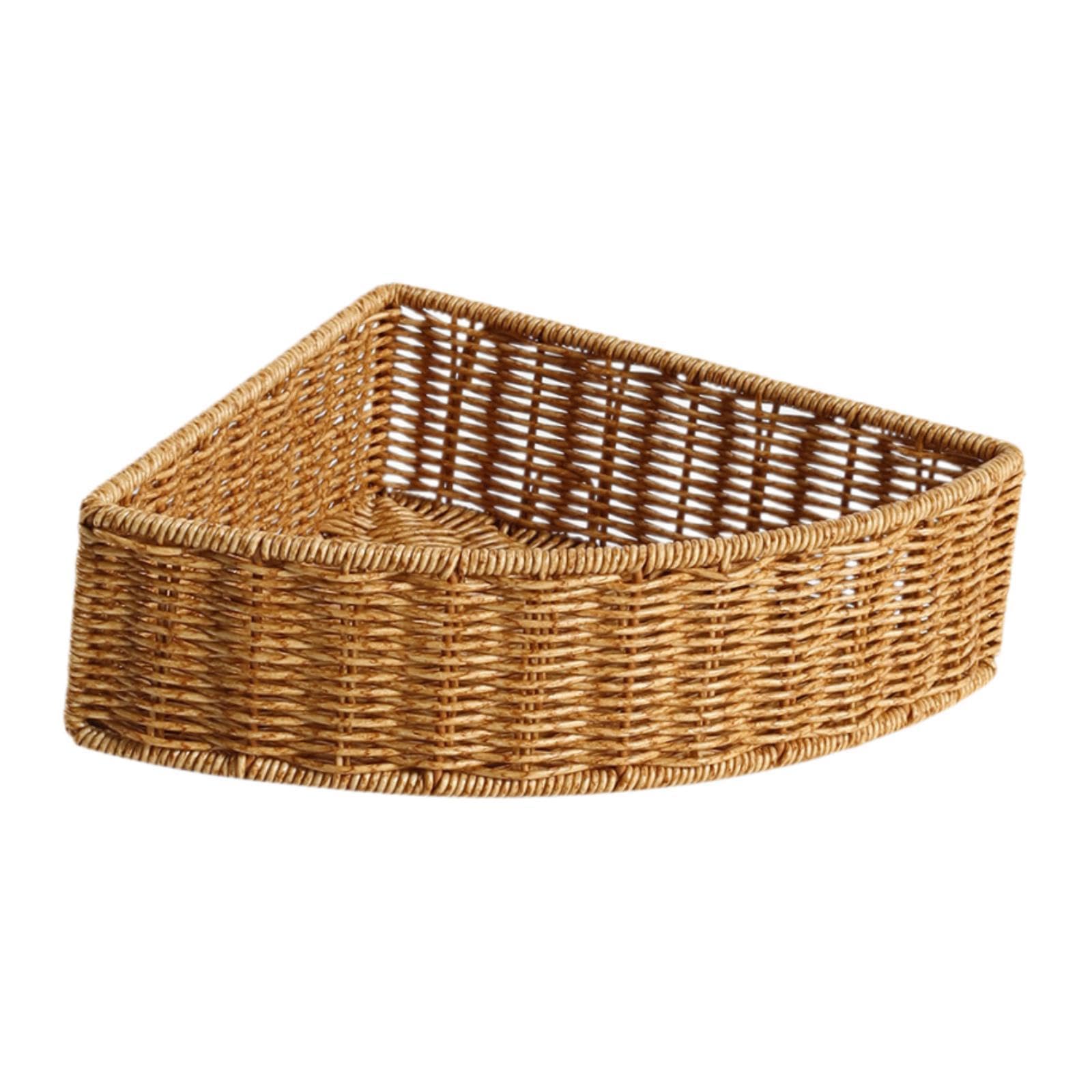 Fenteer Corner Storage Basket Imitation Rattan Triangular Shelf Basket Space Saving Triangle Corner Storage Box for Bedroom Pantry Closets Makeup Home