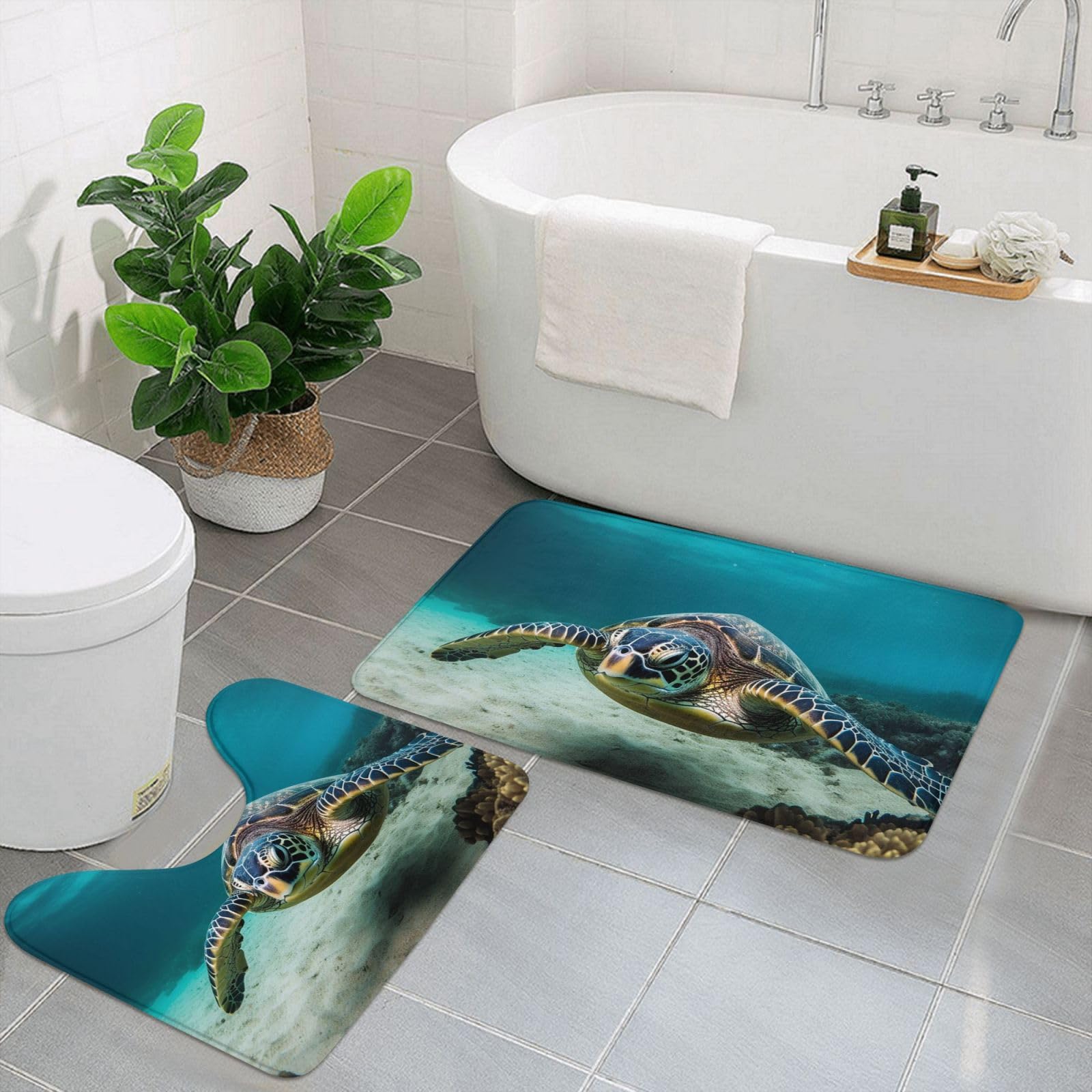 Tapis de bain en microfibre pour douche sécurisée tortue
