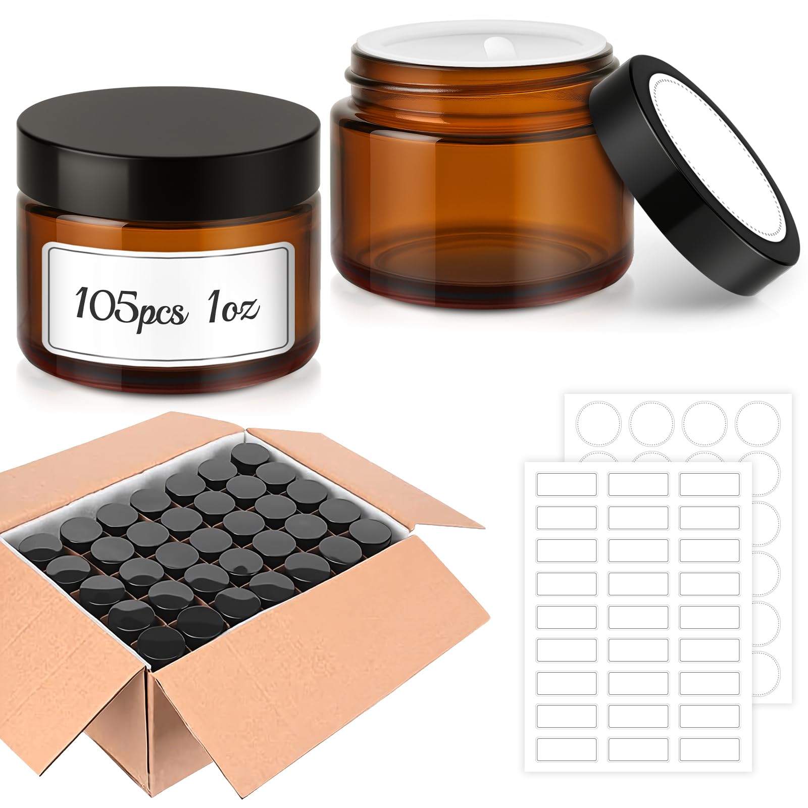 Bumobum 1 oz Glass Jars with Lids, Empty Cosmetic Containers