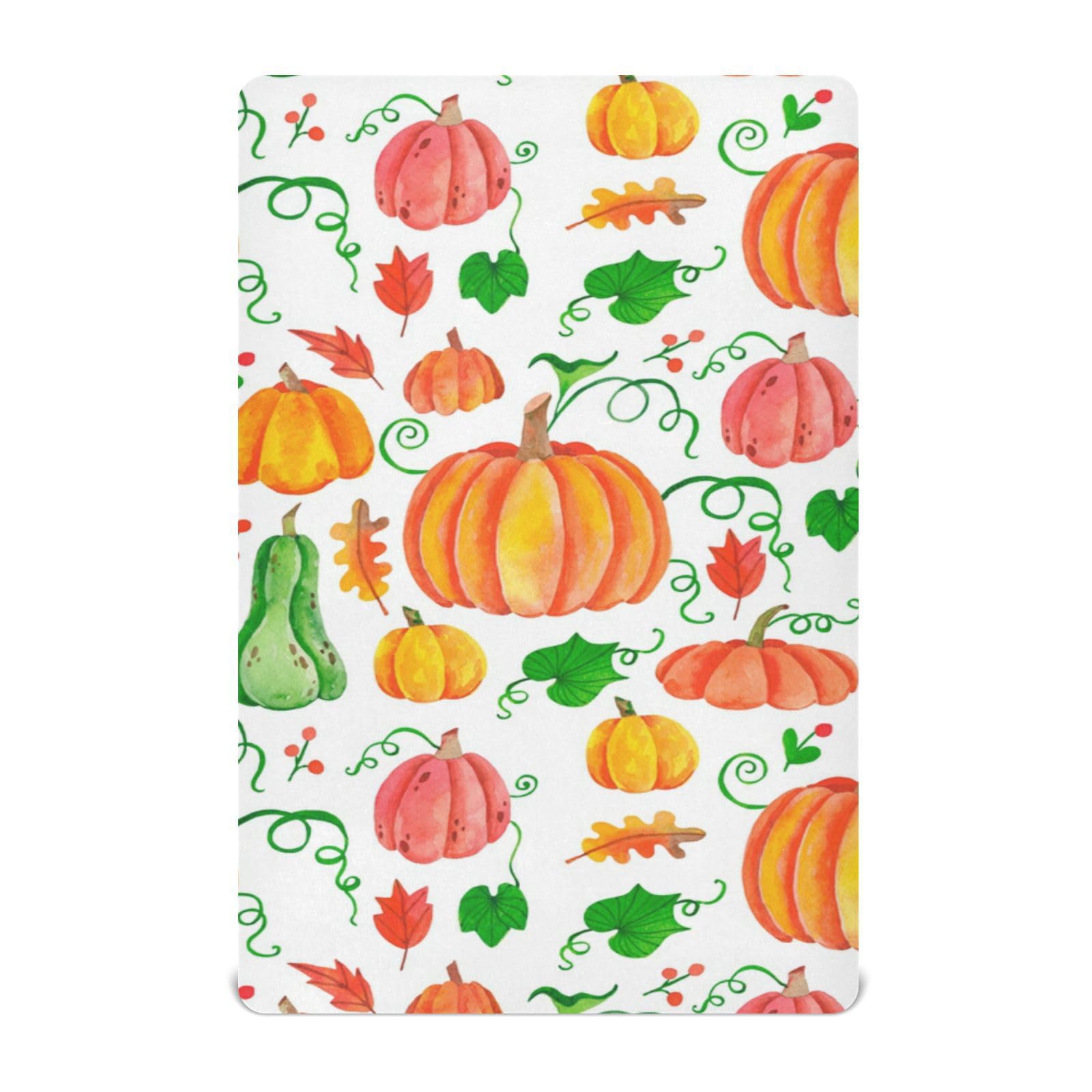 Moudou Autumn Harvest Pumpkin Playard Sheet for Boy Girls, Soft Breathable Fitted Toddler Sheet for Standard Playard Bed Mattress, 39 x 27 x 5 Inch