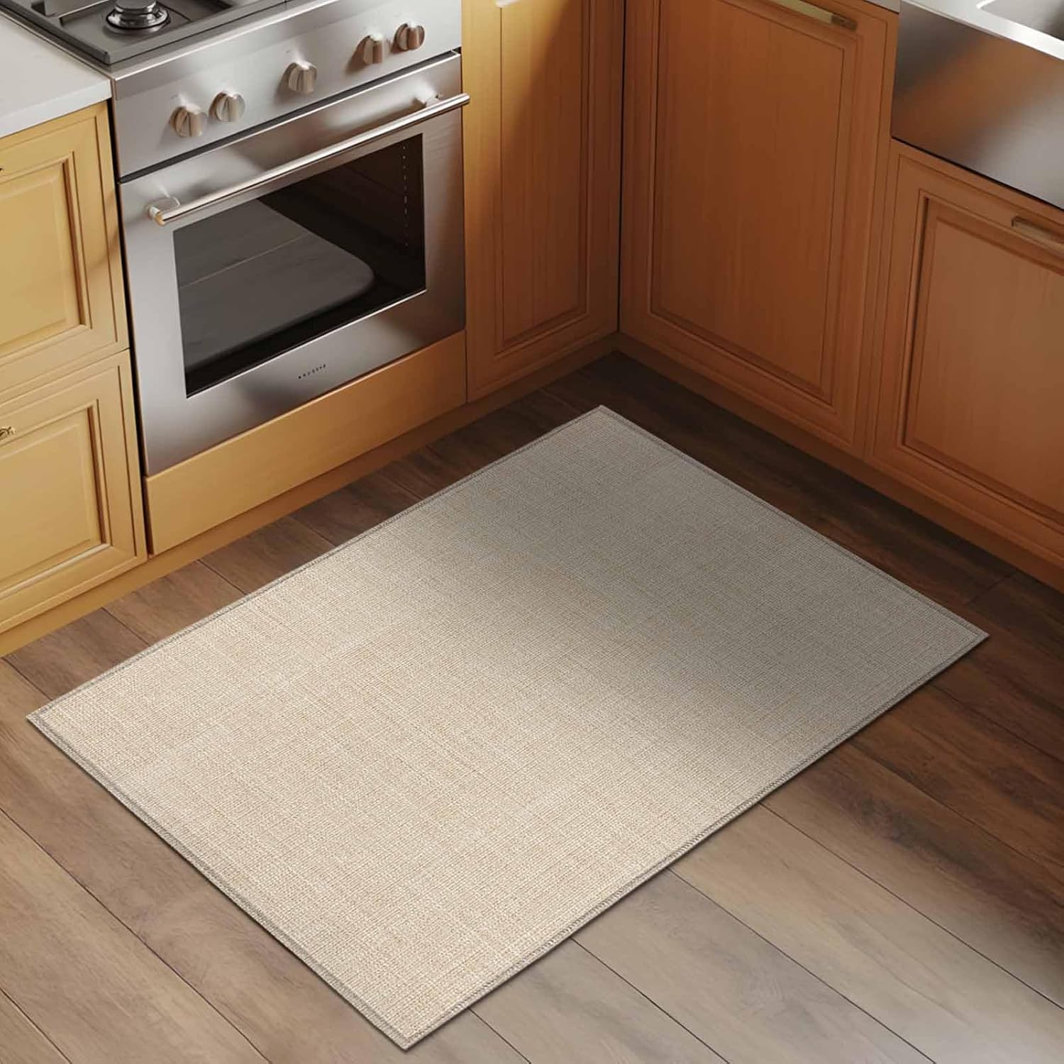 Linen Beige Bathroom Rug Washable 2x3 Entryway Rug Non Slip Farmhouse Modern Cream Front Door Mat Low Pile Indoor Minimalism Pure Solid Color Doormat Throw Floor Carpet for Kitchen Bedroom Entrance