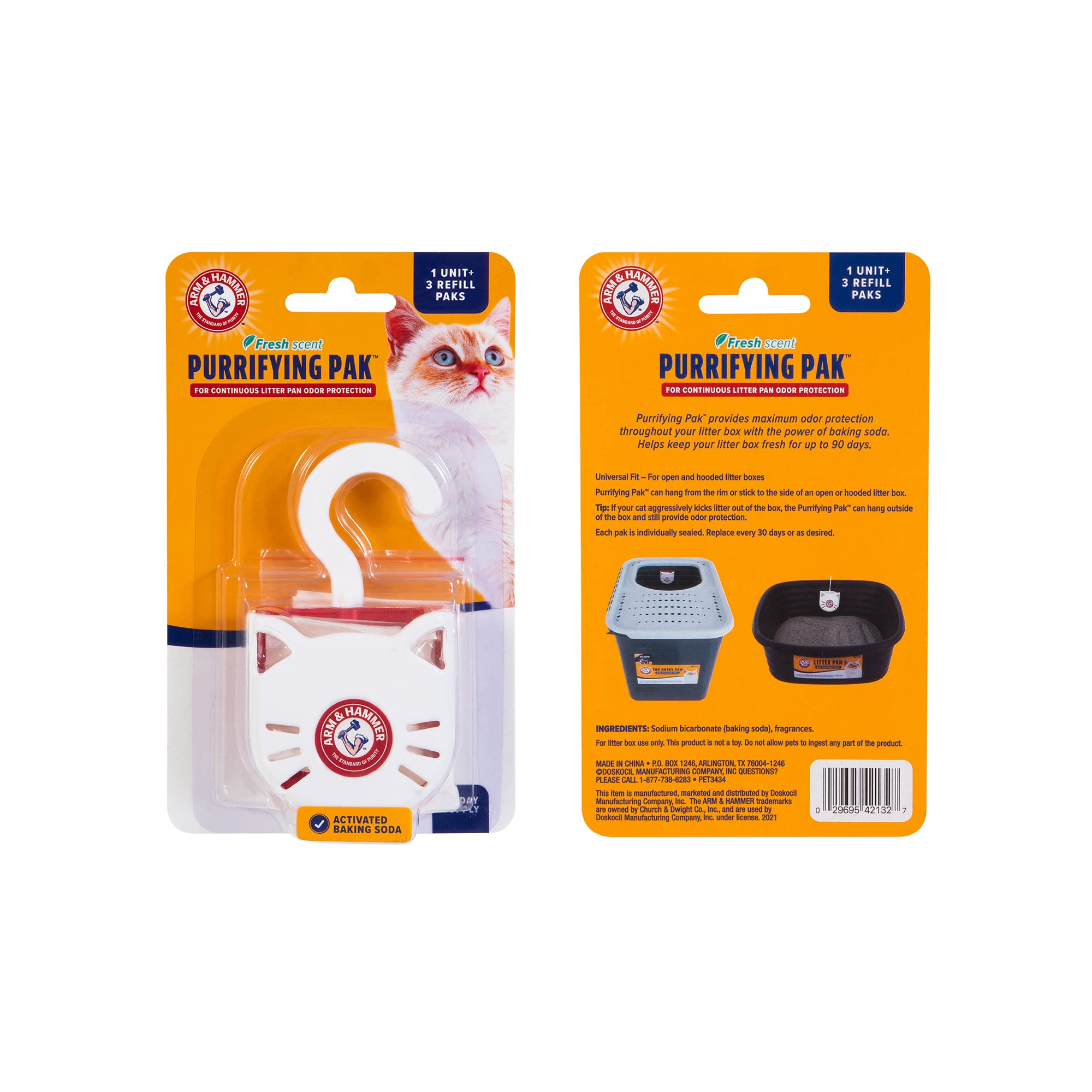 Arm & Hammer Cat Litter Pan Purrifying Pak, Removeable 30 Day Litter Box Deodorizer, 3-Pack - image 7