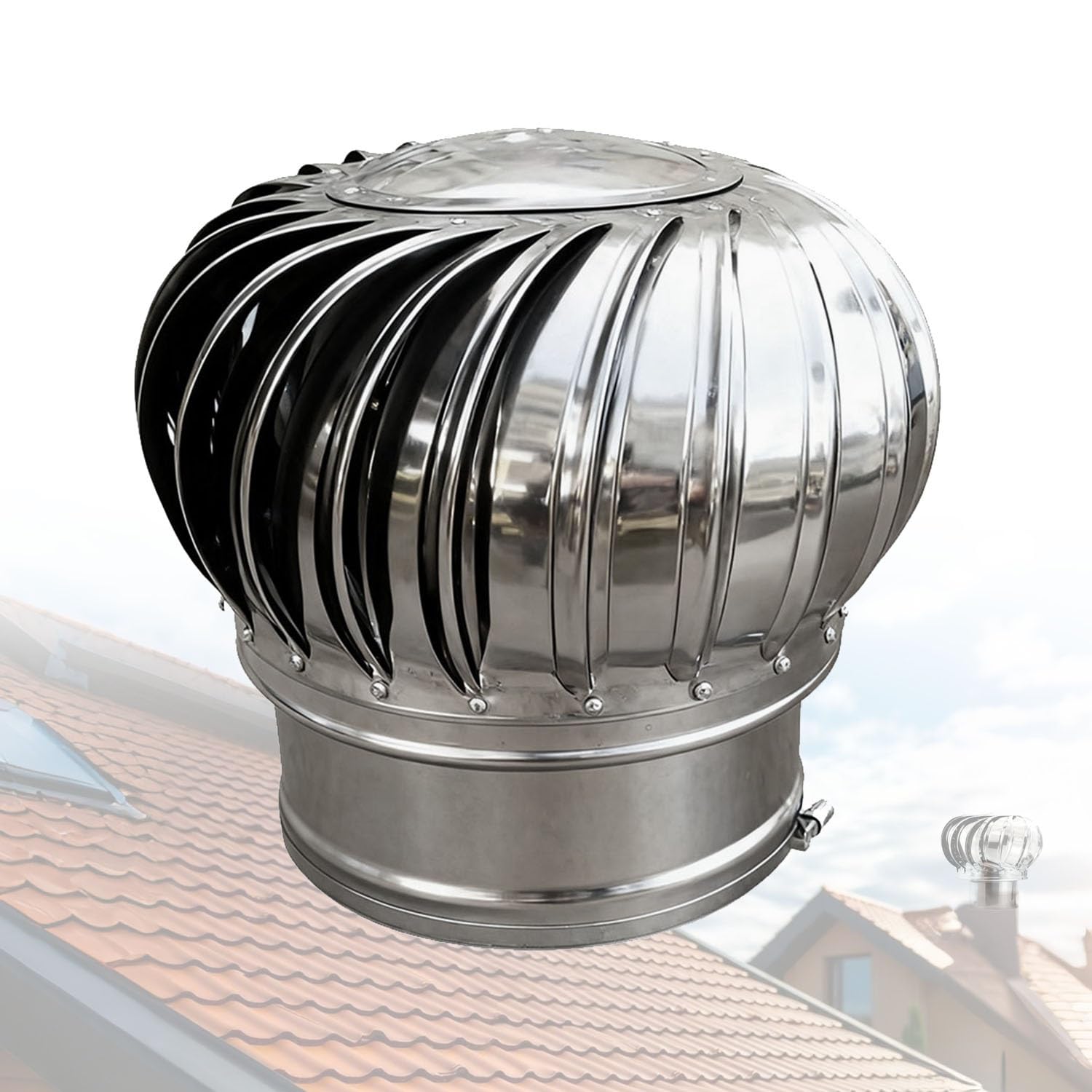 YGLSNVKWQ Rotating Fireplace Chimney Cap 2.95 6.3 7.87 in, Turbine Ventilator for Roof Venting - Rainproof, Anti-Downdraught Spinner Flue Pipe Vent Cover, No Assembly Required(7.87")