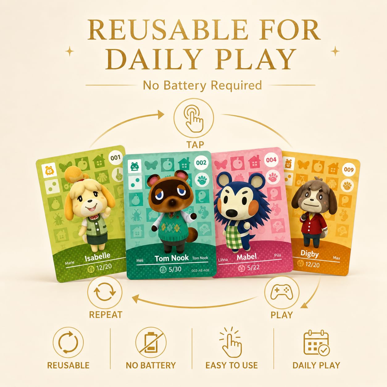 48 PCS NFC Cards for Animal Crossing - Mini Game Cards with Storage Case, 8 RV Cards & 40 Villager Cards, Reusable Tap and Play Cards for Nintendo Switch, Switch OLED and Switch Lite Players