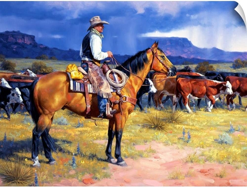 CANVAS ON DEMAND Great American Cowboy Wall Decal, Horse Artwork