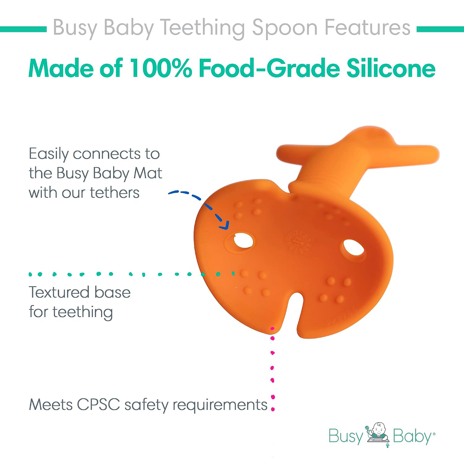 Busy Baby Teething Spoon - 2-in-1 Teether and Training Spoon for Teething Babies and Toddlers to Master Self Feeding - Dishwasher Safe - BPA Free - Made from Food Grade Silicone - Violet