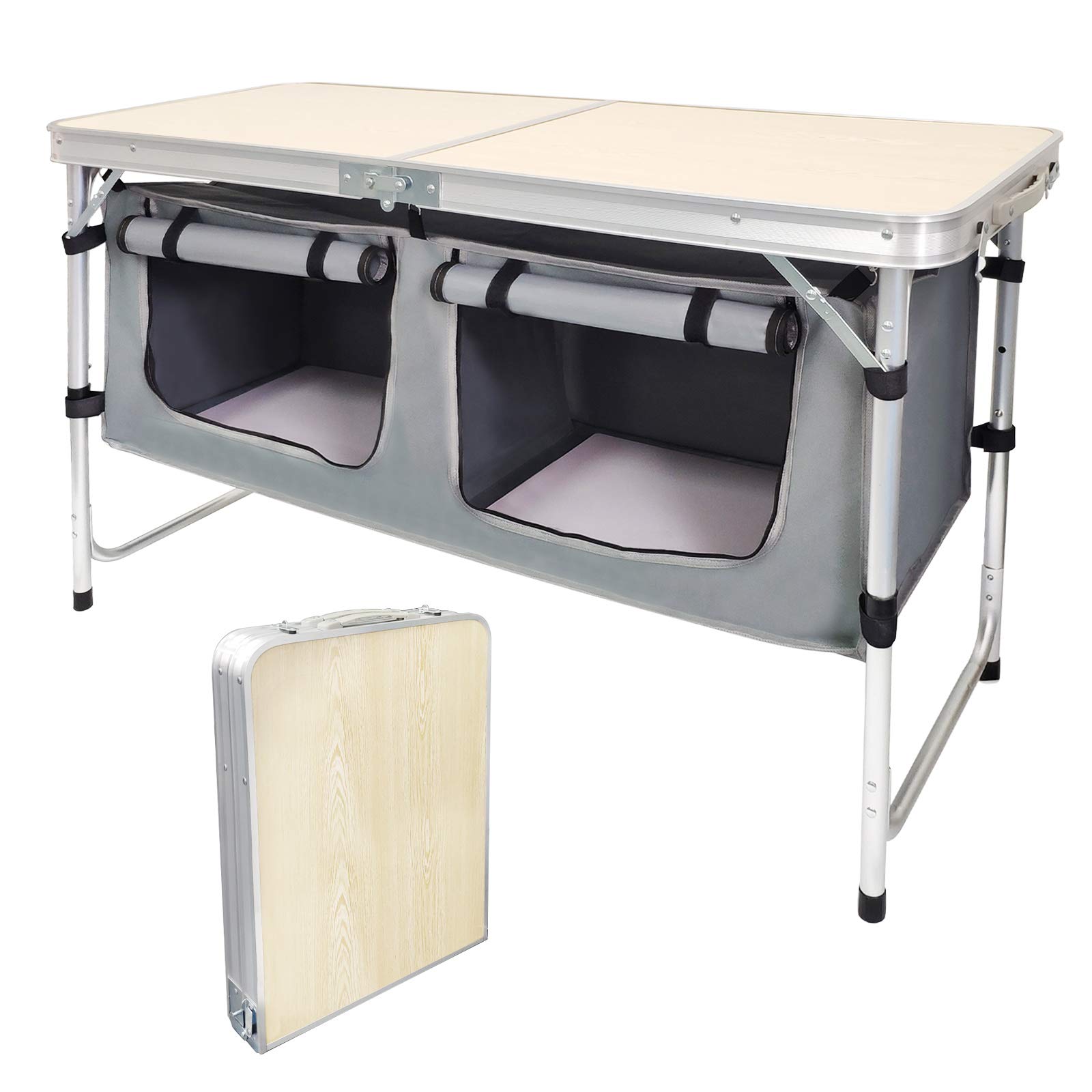 Camp Field Camping Folding Aluminum Table with Adjustable Legs for Outdoor Travel Beach