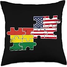 Bolivian Roots Pride Bolivia Ancestry Gifts Bolivia USA Vintage Flag American Bolivian Throw Pillow, 18x18, Multicolor