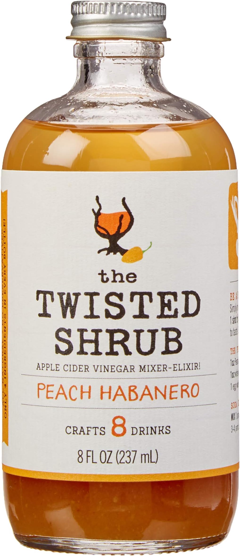 The Twisted Shrub | Peach Habanero | Apple Cider Vinegar Drink Mixers for Healthier Sodas & Cocktails | Gut Health | Aids Digestion | Contains ACV Prebiotics | 8oz bottle